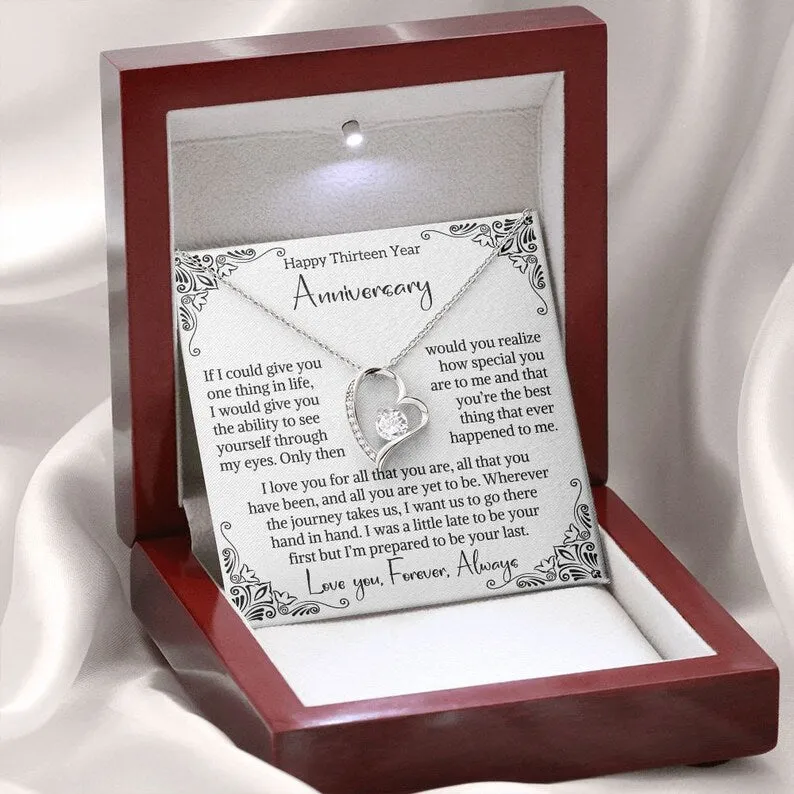 13th Wedding Anniversary Gift For Wife Lace Anniversary Gift Thirteenth Anniversary Gift 13 Year Anniversary Gift Forever Hear Necklace
