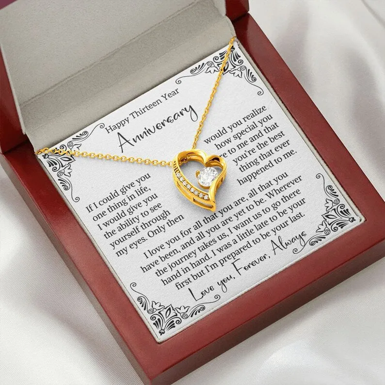 13th Wedding Anniversary Gift For Wife Lace Anniversary Gift Thirteenth Anniversary Gift 13 Year Anniversary Gift Forever Hear Necklace