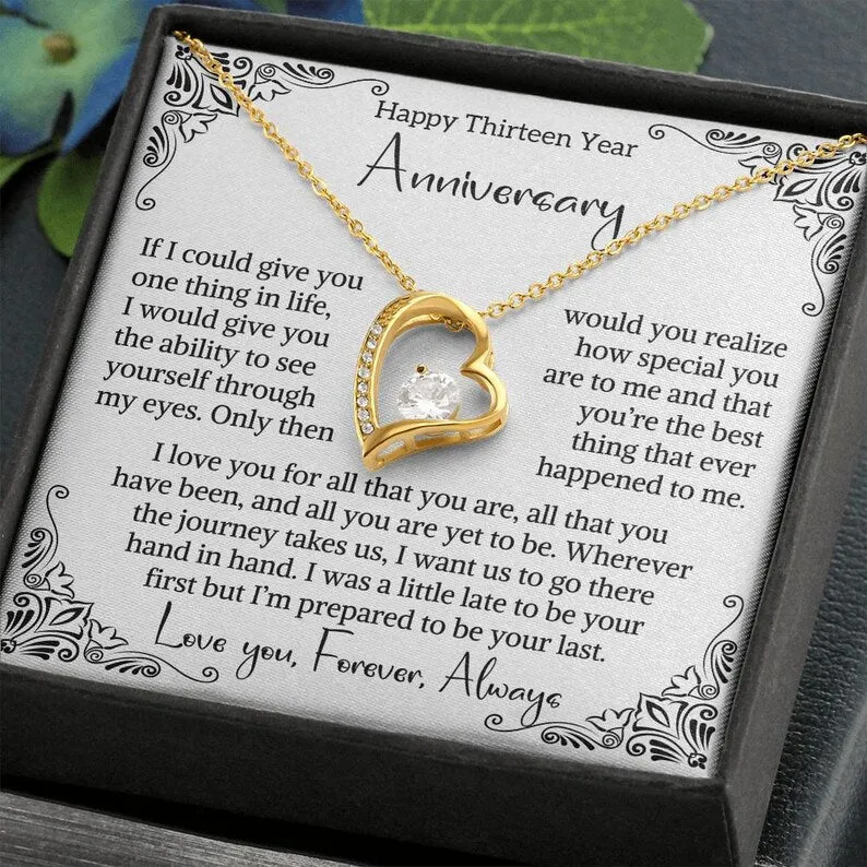 13th Wedding Anniversary Gift For Wife Lace Anniversary Gift Thirteenth Anniversary Gift 13 Year Anniversary Gift Forever Hear Necklace