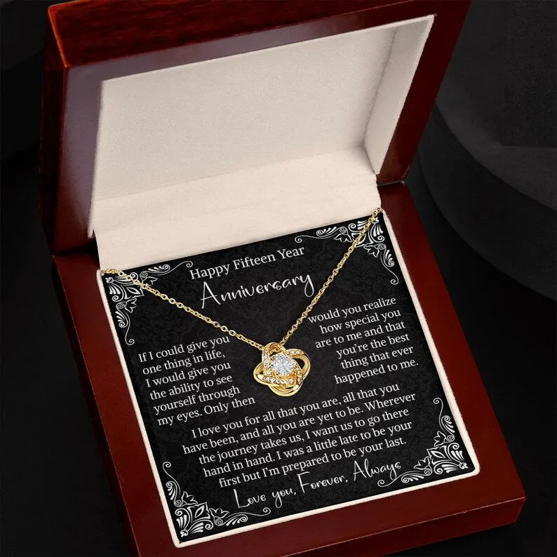 15th Wedding Anniversary Gift For Wife Crystal Anniversary Gift Fifteenth Anniversary Gift 15 Year Anniversary Love Knot Necklace