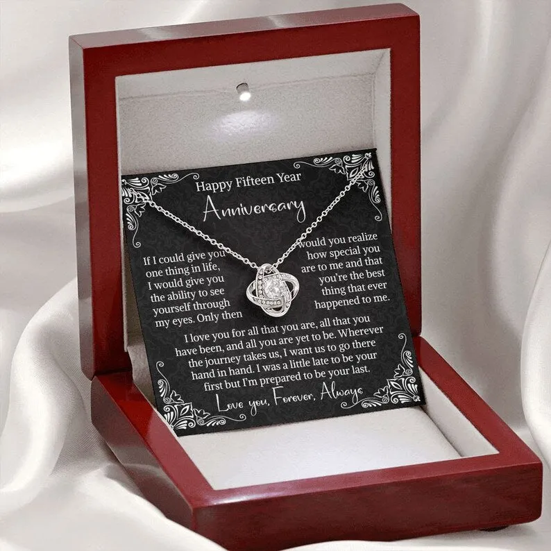 15th Wedding Anniversary Gift For Wife Crystal Anniversary Gift Fifteenth Anniversary Gift 15 Year Anniversary Love Knot Necklace