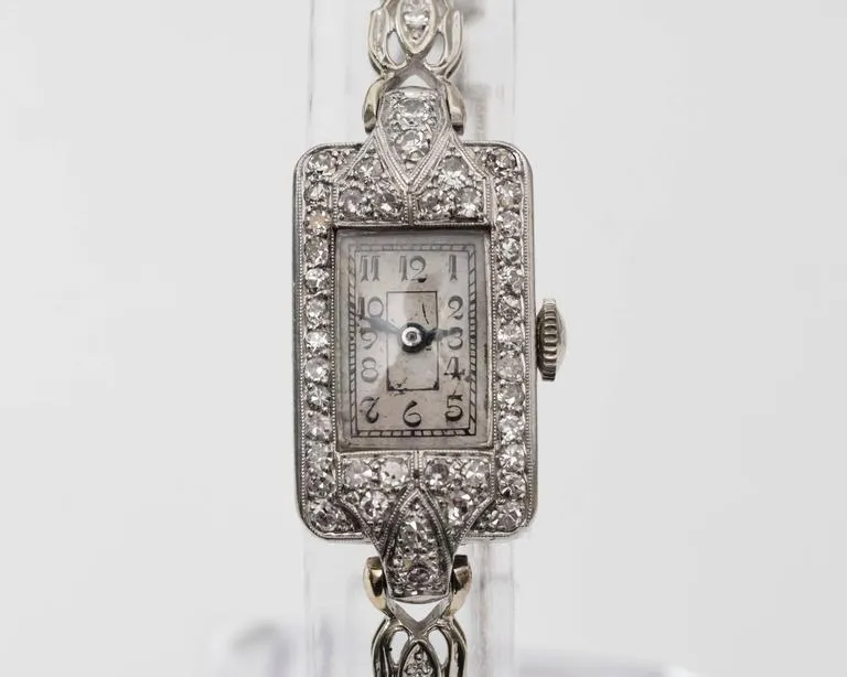 1884 Victorian 14K White Gold & Diamond Watch