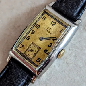 1934 OMEGA Art Deco Wristwatch Cal. T17 15 Jewels Tank Case ALL S.S. Vintage Watch
