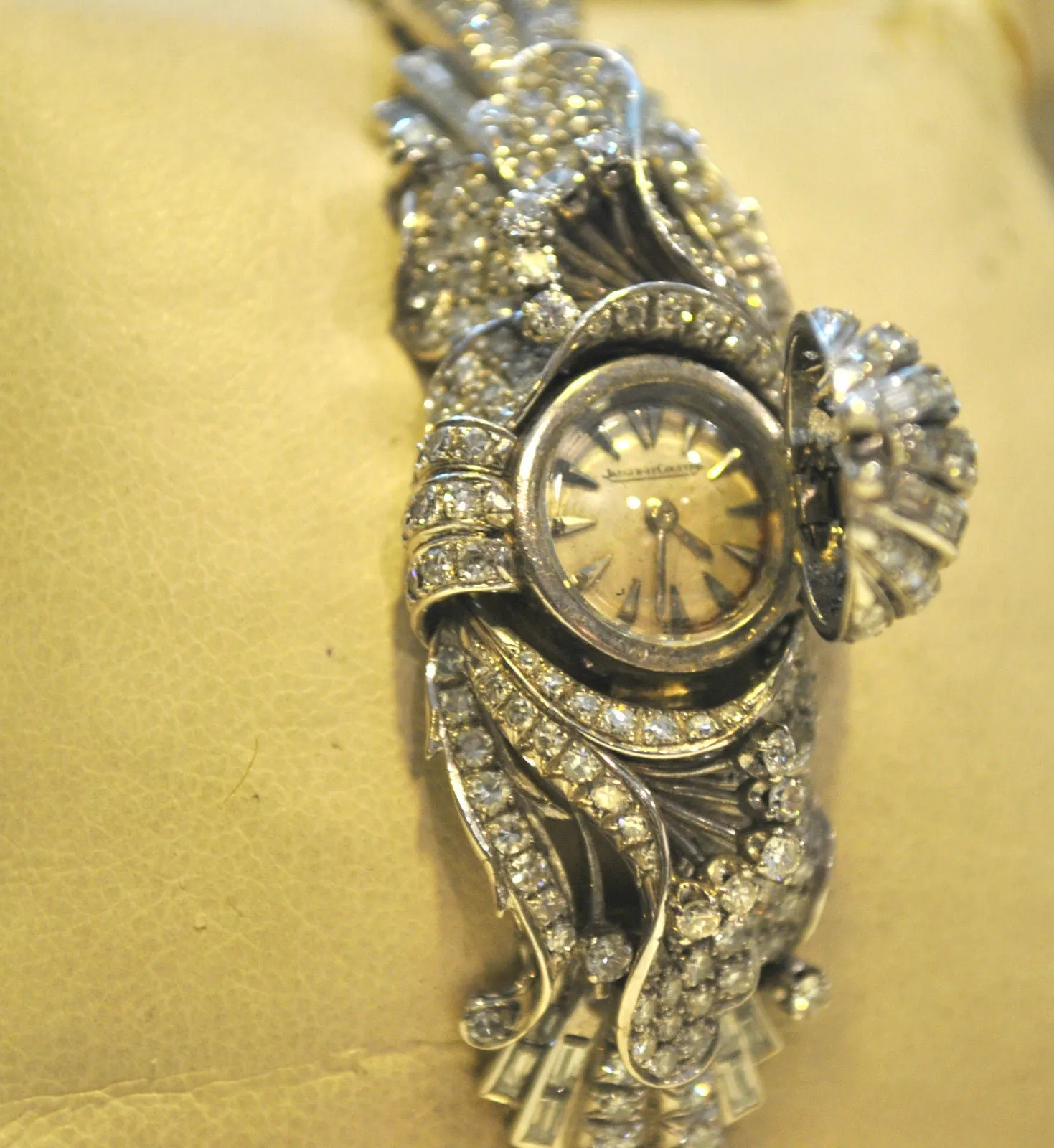 1940s Jaeger LeCoultre Rare Vintage Bracelet/Watch with 25 Carat Diamond in Platinum - $75K VALUE