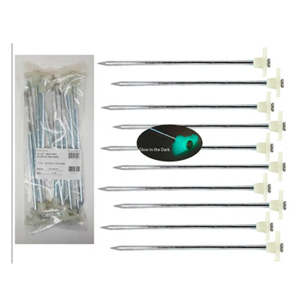 20 Pc Universal Tent Stakes Glow In The Dark Heavy Duty Steel Metal Pegs Tarp