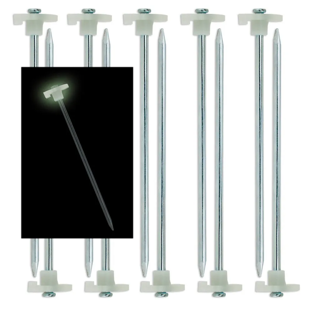 20 Pc Universal Tent Stakes Glow In The Dark Heavy Duty Steel Metal Pegs Tarp