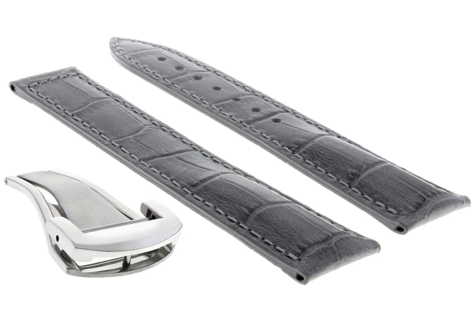 20MM LEATHER BAND STRAP FOR 41MM OMEGA SEAMASTER PLANET DEPLOYMENT CLASP GREY