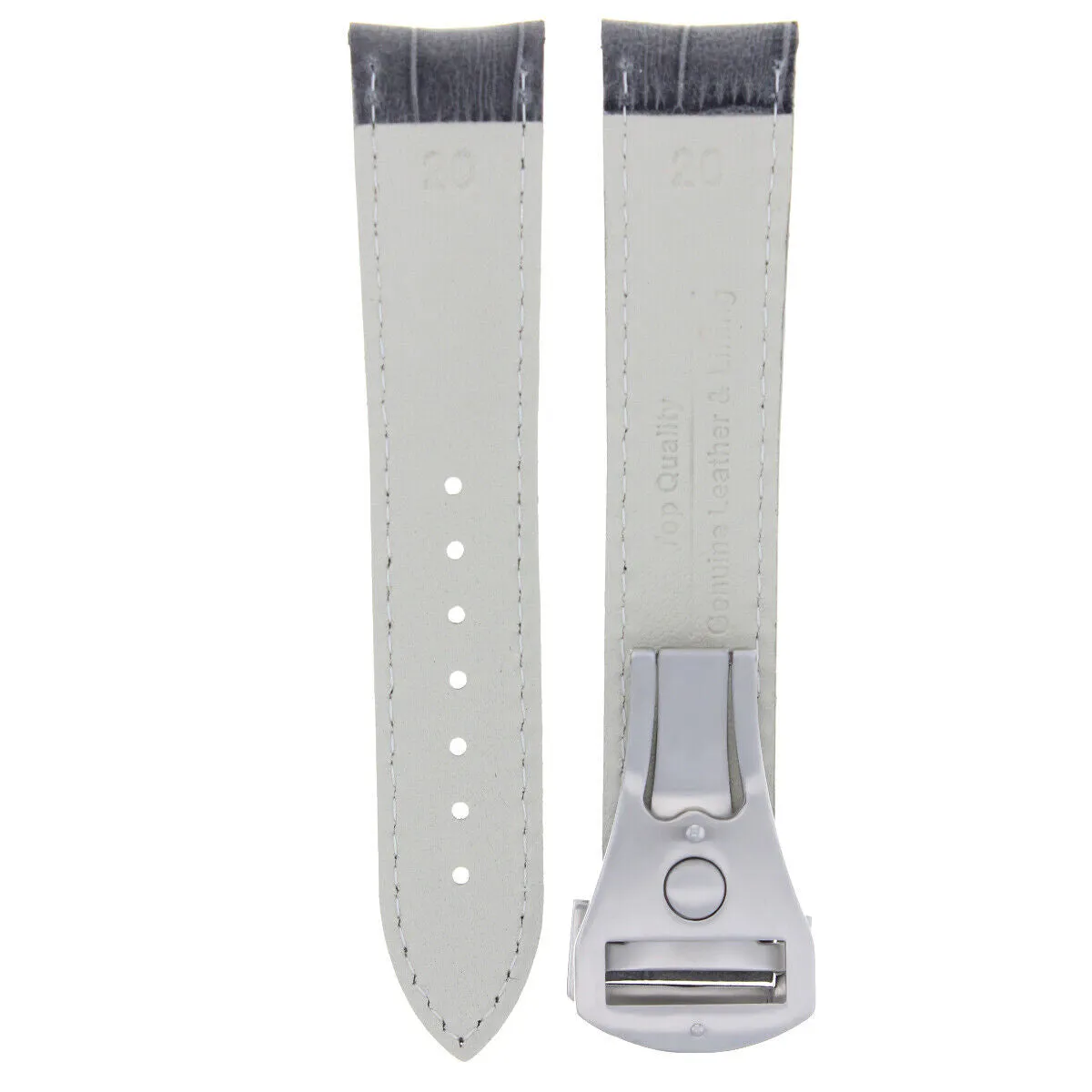 20MM LEATHER BAND STRAP FOR 41MM OMEGA SEAMASTER PLANET DEPLOYMENT CLASP GREY