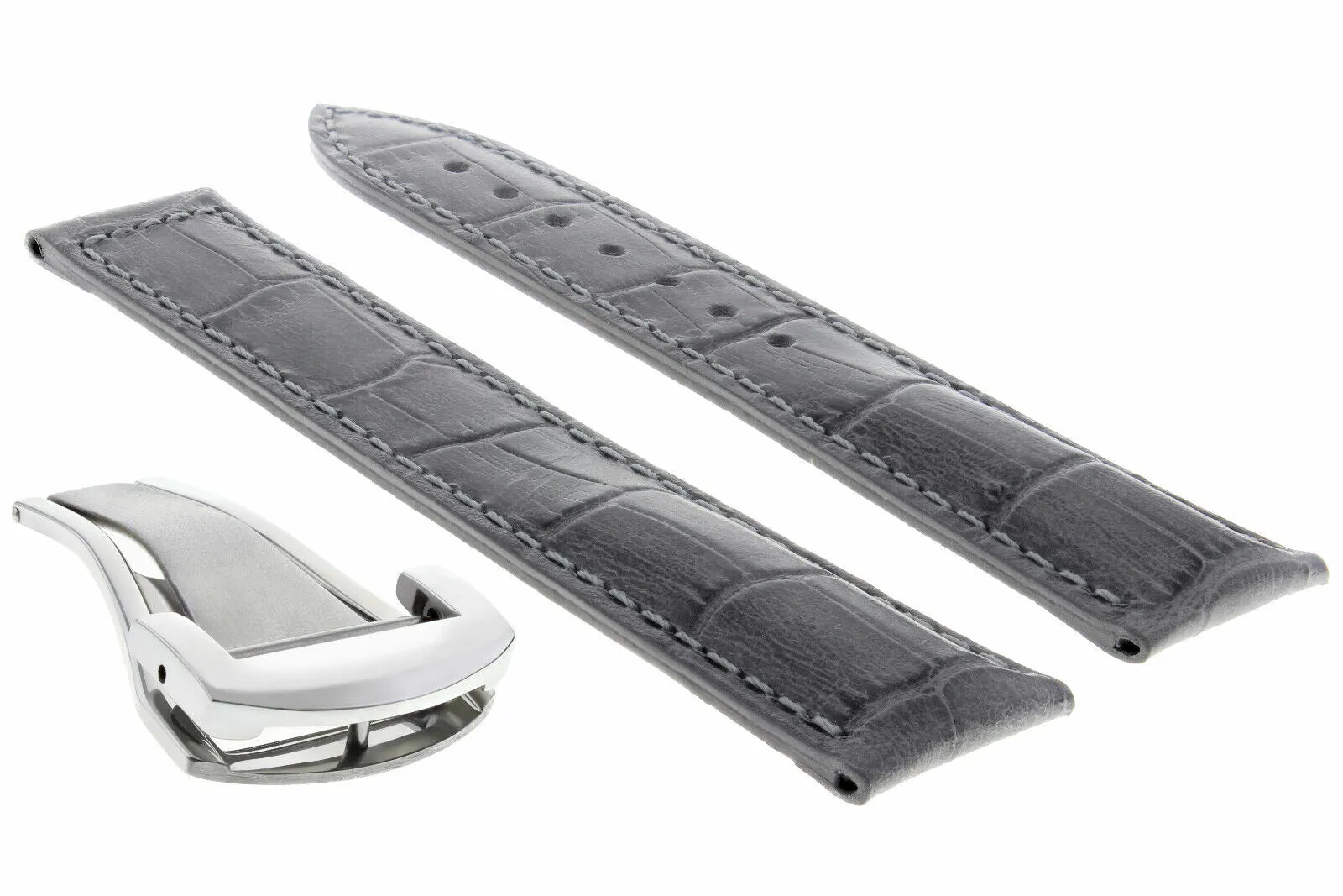 20MM LEATHER BAND WATCH STRAP CLASP FOR OMEGA SEAMASTER PLANET OCEAN GREY