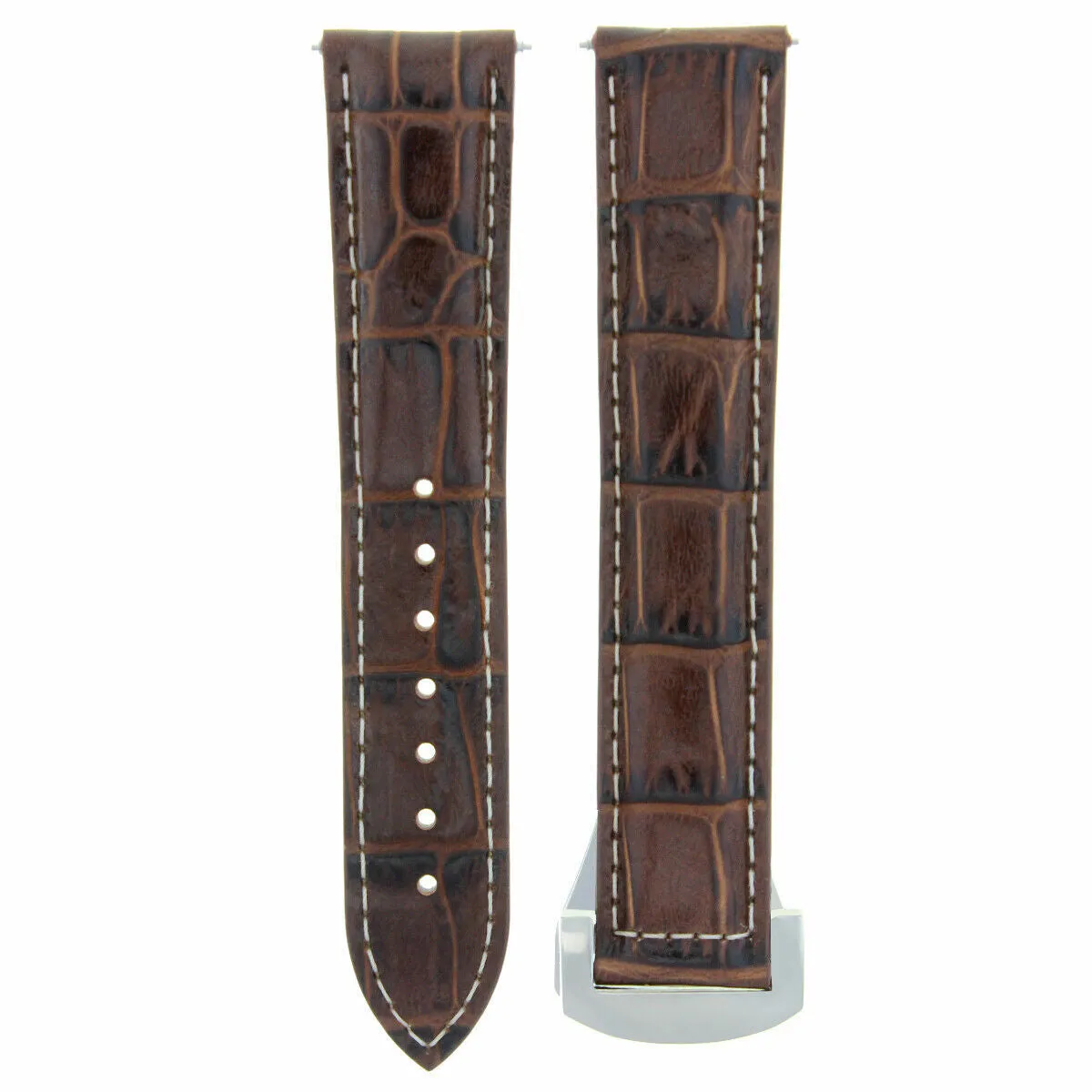 20MM LEATHER STRAP BAND DEPLOY BUCKLE FOR 41MM OMEGA SEAMASTER PLANET L/BROWN WS