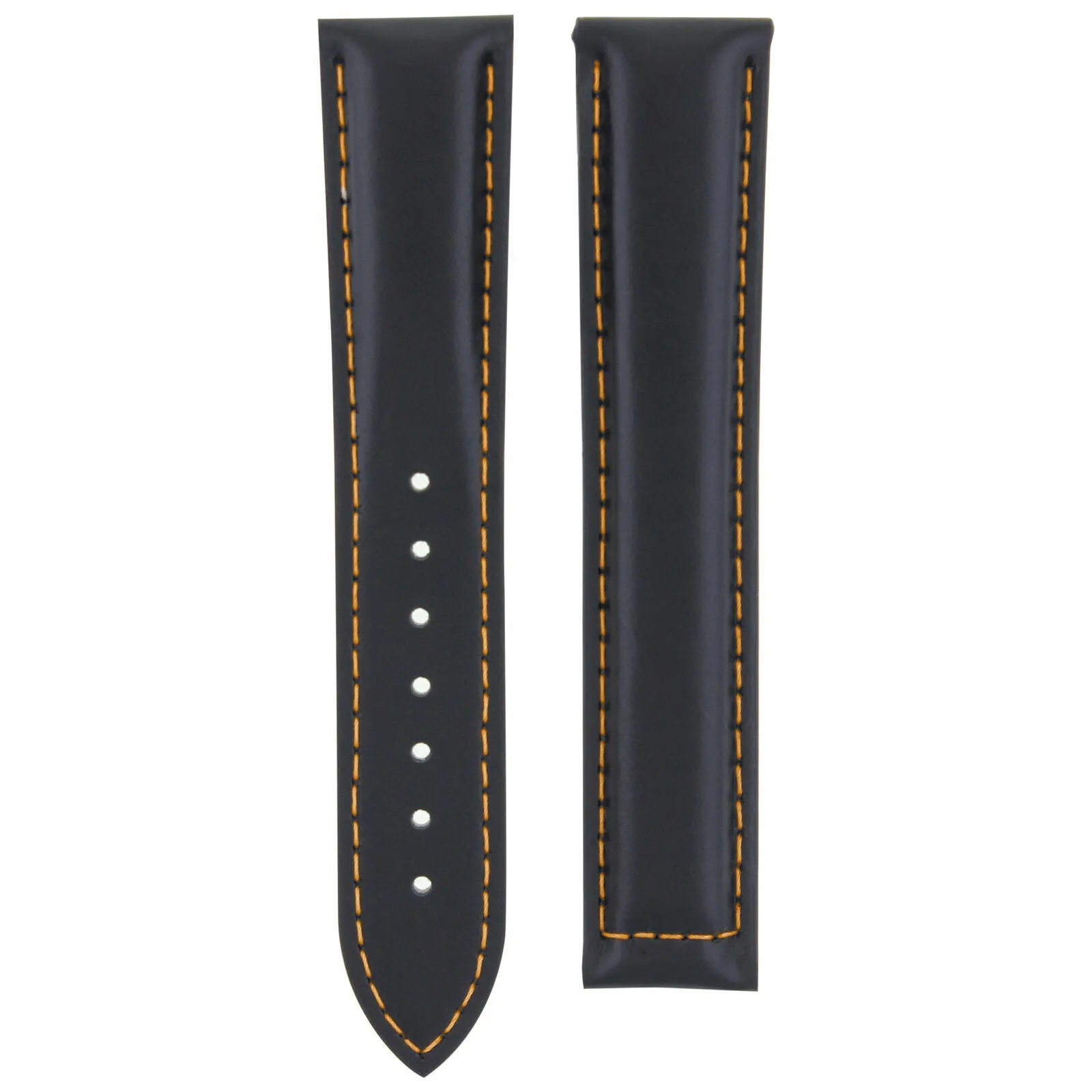 20MM LEATHER STRAP WATCH BAND BUTTERFLY CLASP FOR OMEGA SEAMASTER BLACK ORANGE