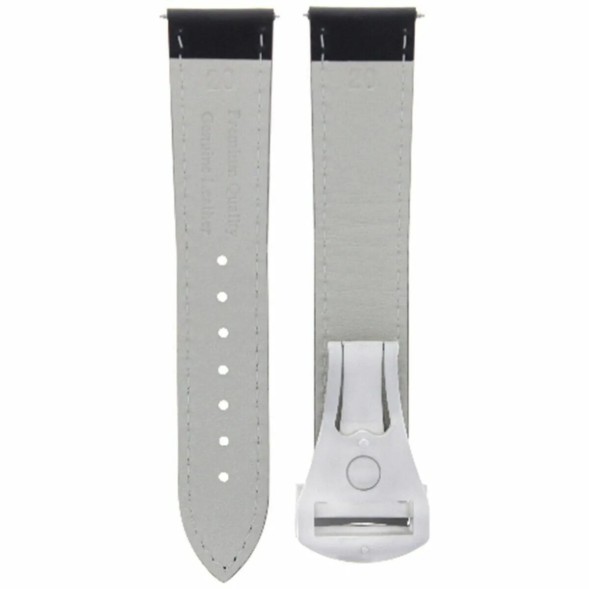 20MM LEATHER STRAP WATCH BAND FOR OMEGA SEAMASTER PLANET DEPLOYMENT CLASP BLACK