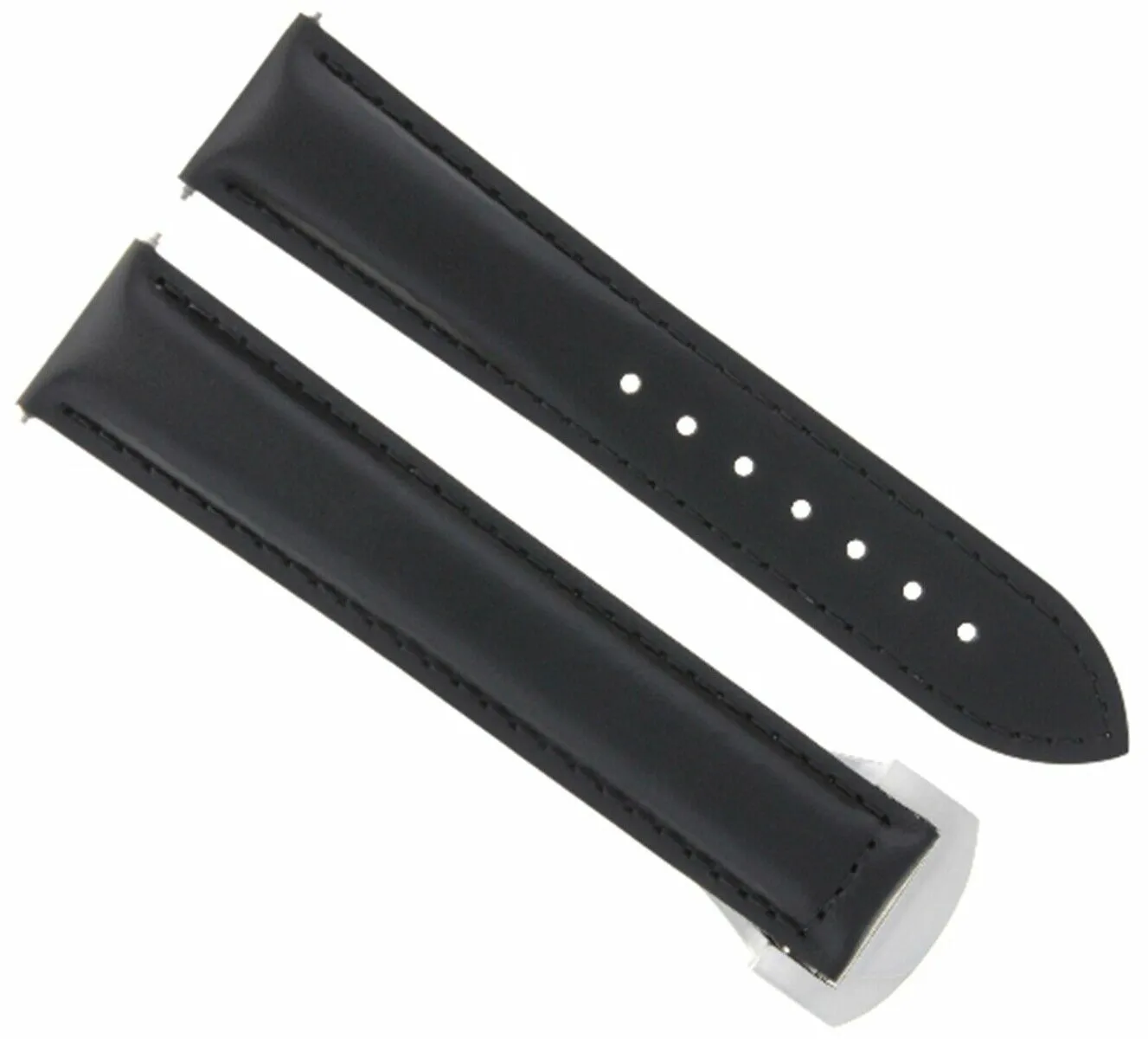 20MM LEATHER STRAP WATCH BAND FOR OMEGA SEAMASTER PLANET DEPLOYMENT CLASP BLACK