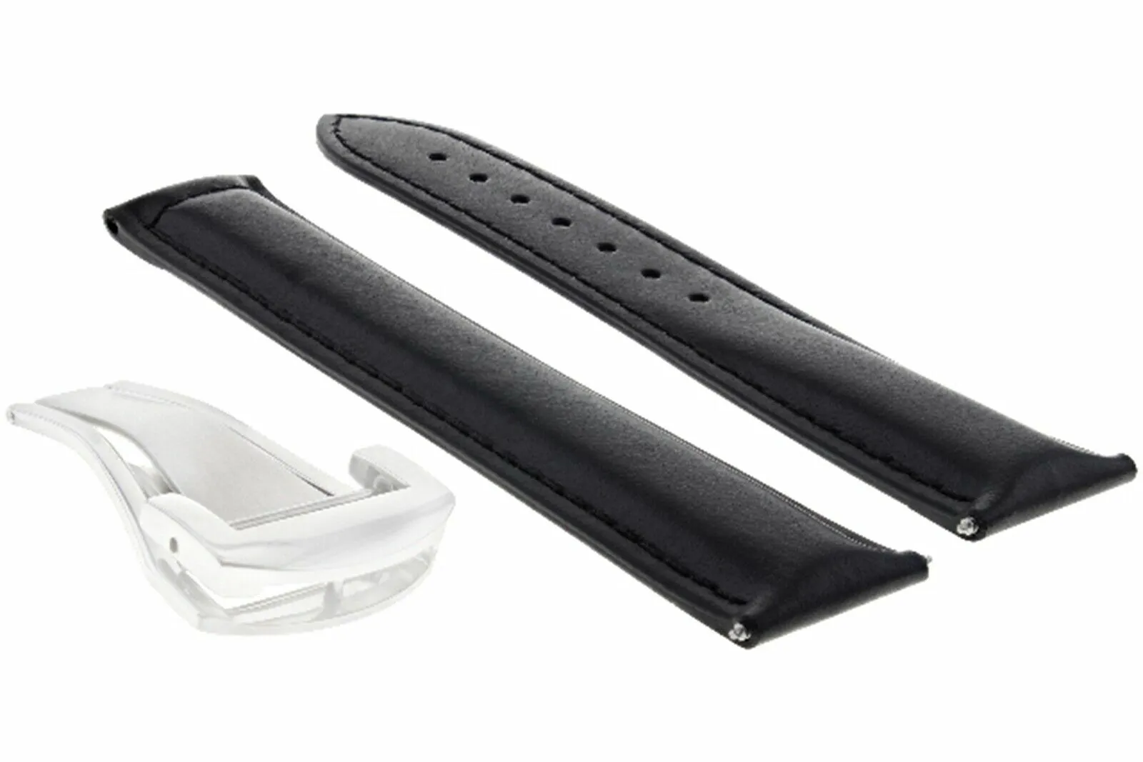 20MM LEATHER STRAP WATCH BAND FOR OMEGA SEAMASTER PLANET DEPLOYMENT CLASP BLACK