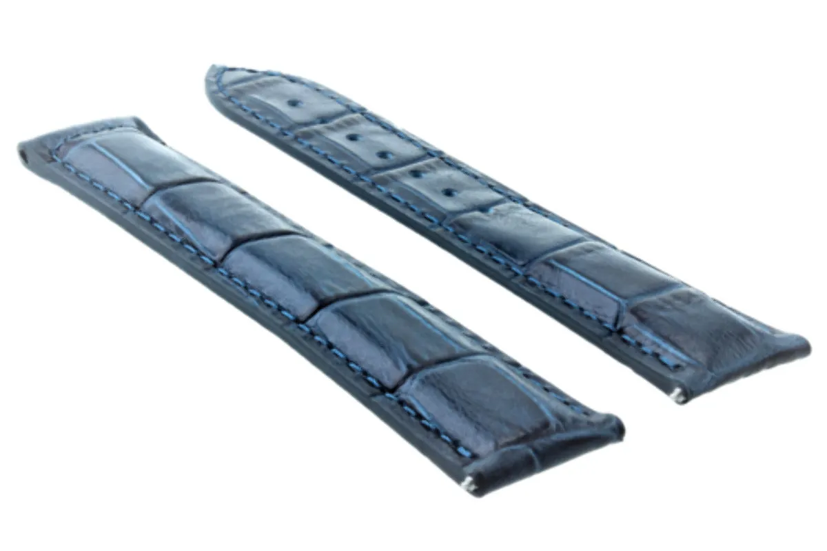 22MM LEATHER STRAP BAND FOR 45MM - 45.5MM OMEGA SEAMASTER PLANET OCEAN BLUE