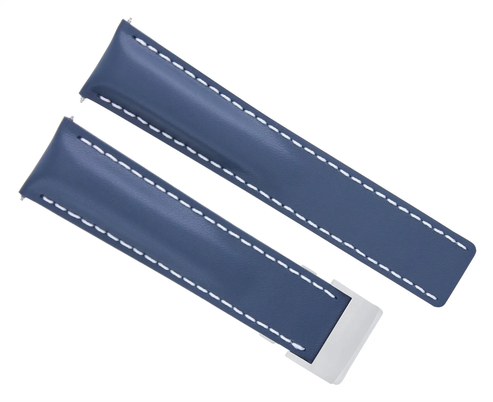 22MM LEATHER STRAP SMOOTH BAND FOR BREITLING   DEPLOYMENT CLASP BLUE BRUSH WS