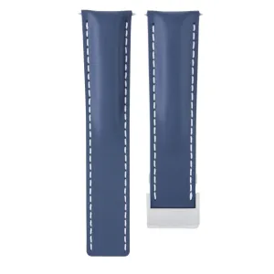 22MM LEATHER STRAP SMOOTH BAND FOR BREITLING   DEPLOYMENT CLASP BLUE BRUSH WS