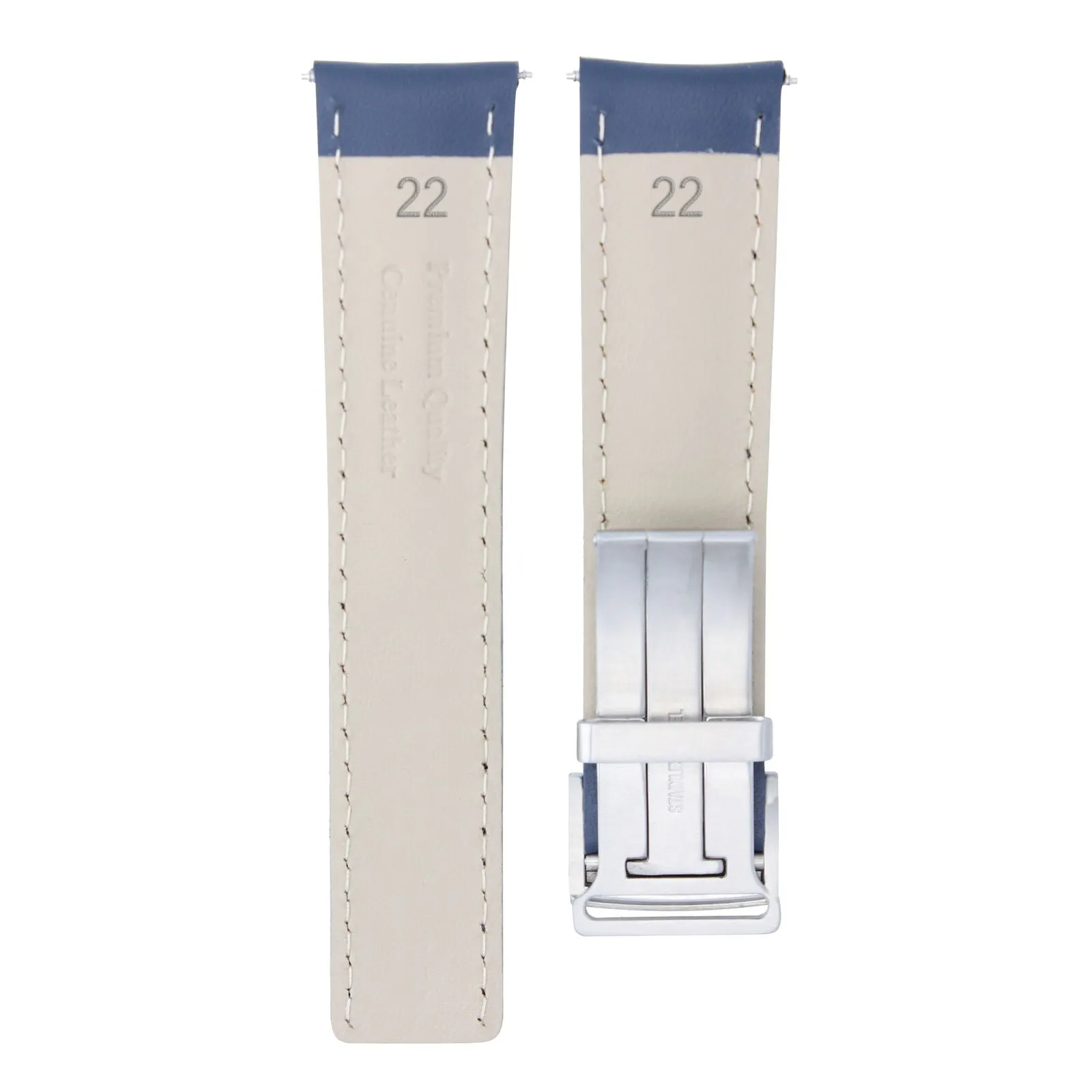 22MM LEATHER STRAP SMOOTH BAND FOR BREITLING   DEPLOYMENT CLASP BLUE BRUSH WS