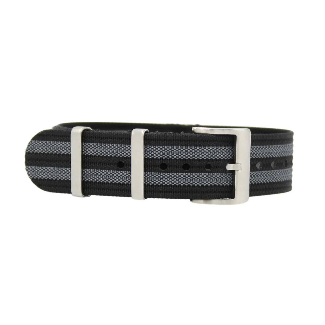22mm Nato Strap - Black & Grey Striped