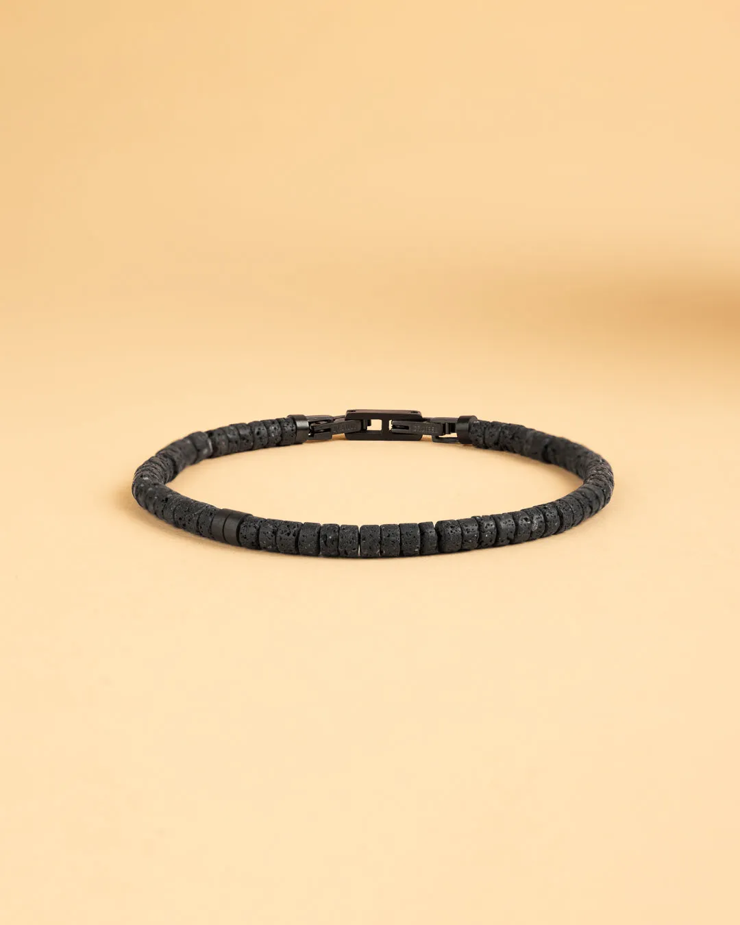 2mm Bracelet with black Lava stones and titanium element