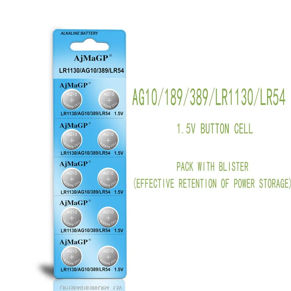 AjMaGP 10 Pack AG10 389A LR1130 LR54 L1131 SR1130 1.5v Button Cell Coin Battery