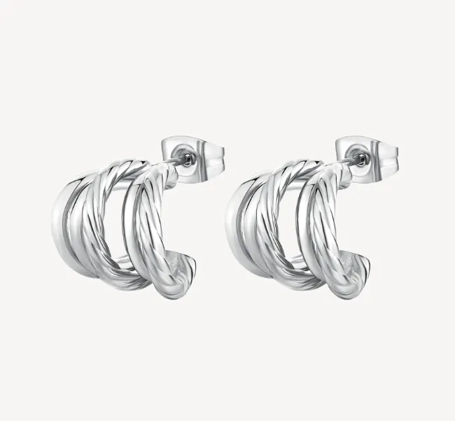 Amy Silver Stainless Steel Huggie Earrings by Brosway