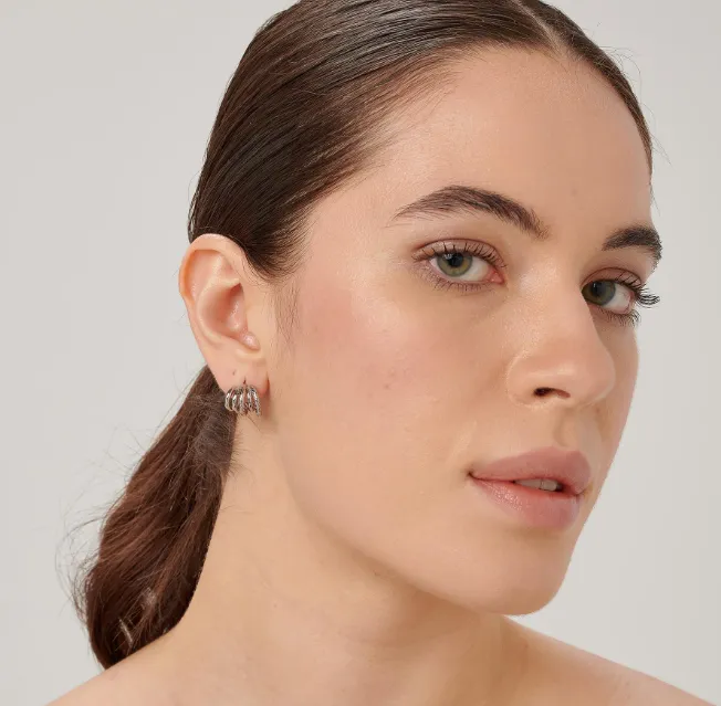 Amy Silver Stainless Steel Huggie Earrings by Brosway