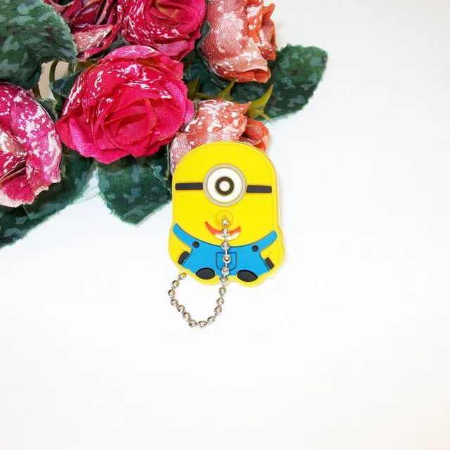 Anime Silicone Key Cap Cat Minion Key Chain Women Bag Charm Key Holder Mickey Key Ring Owl Keychain Hello Kitty Stitch Key Cover