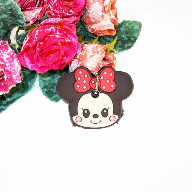 Anime Silicone Key Cap Cat Minion Key Chain Women Bag Charm Key Holder Mickey Key Ring Owl Keychain Hello Kitty Stitch Key Cover