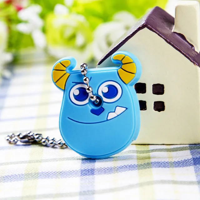 Anime Silicone Key Cap Cat Minion Key Chain Women Bag Charm Key Holder Mickey Key Ring Owl Keychain Hello Kitty Stitch Key Cover