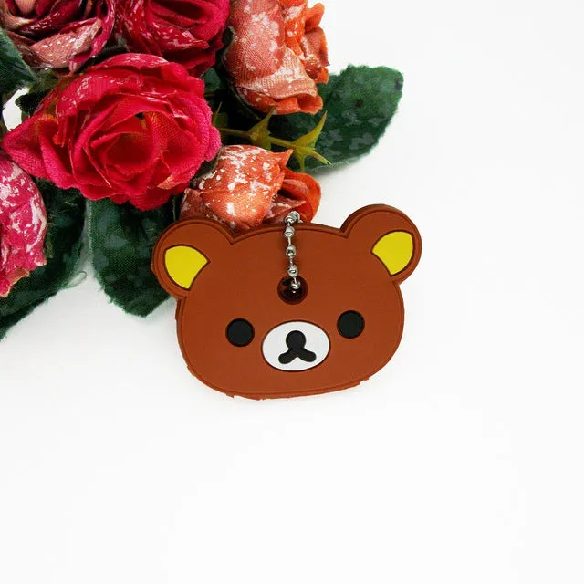 Anime Silicone Key Cap Cat Minion Key Chain Women Bag Charm Key Holder Mickey Key Ring Owl Keychain Hello Kitty Stitch Key Cover