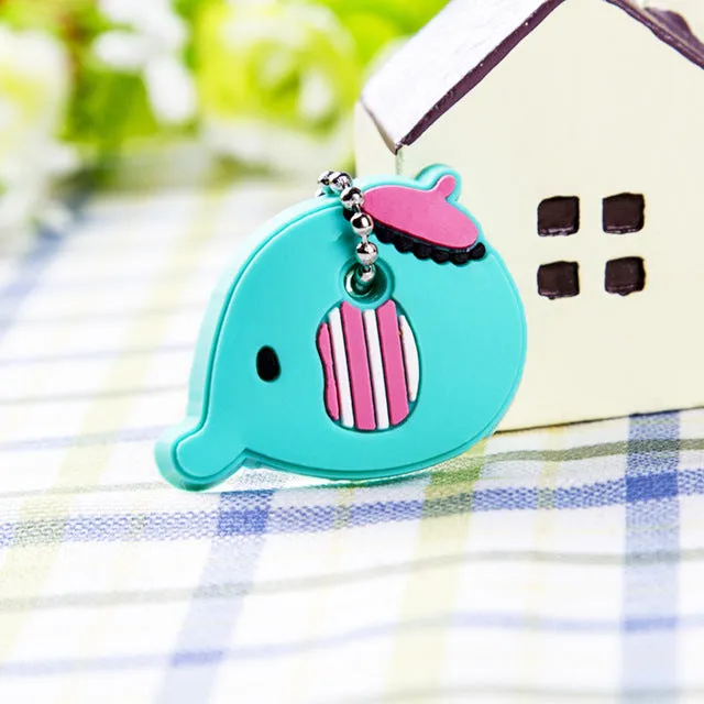 Anime Silicone Key Cap Cat Minion Key Chain Women Bag Charm Key Holder Mickey Key Ring Owl Keychain Hello Kitty Stitch Key Cover
