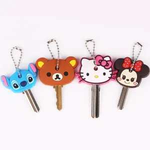 Anime Silicone Key Cap Cat Minion Key Chain Women Bag Charm Key Holder Mickey Key Ring Owl Keychain Hello Kitty Stitch Key Cover
