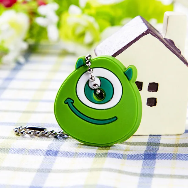 Anime Silicone Key Cap Cat Minion Key Chain Women Bag Charm Key Holder Mickey Key Ring Owl Keychain Hello Kitty Stitch Key Cover