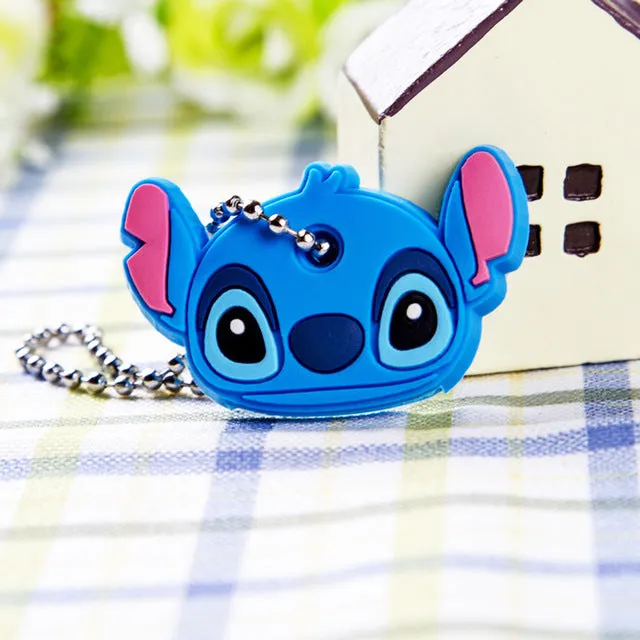 Anime Silicone Key Cap Cat Minion Key Chain Women Bag Charm Key Holder Mickey Key Ring Owl Keychain Hello Kitty Stitch Key Cover