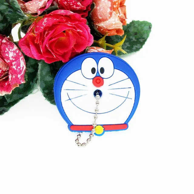 Anime Silicone Key Cap Cat Minion Key Chain Women Bag Charm Key Holder Mickey Key Ring Owl Keychain Hello Kitty Stitch Key Cover