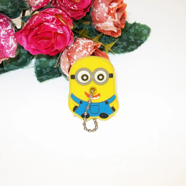 Anime Silicone Key Cap Cat Minion Key Chain Women Bag Charm Key Holder Mickey Key Ring Owl Keychain Hello Kitty Stitch Key Cover