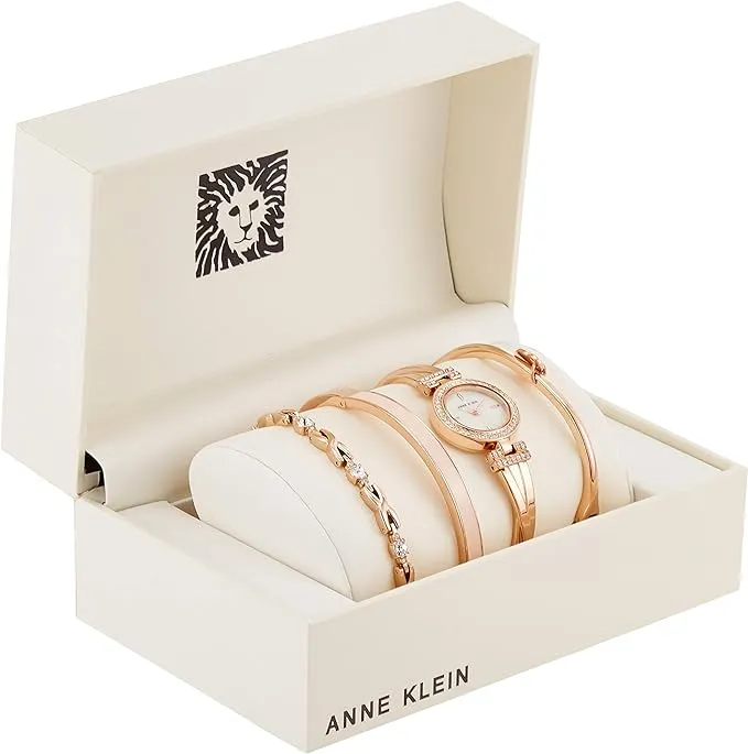 Anne Klein Women's Premium Crystal Accented Bangle Watch and Bracelet Set, AK/2238RGST