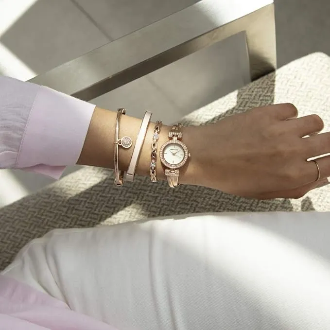 Anne Klein Women's Premium Crystal Accented Bangle Watch and Bracelet Set, AK/2238RGST