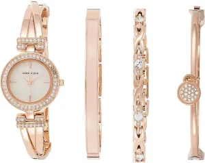 Anne Klein Women's Premium Crystal Accented Bangle Watch and Bracelet Set, AK/2238RGST