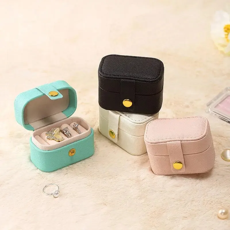Anyhouz Jewelry Storage Mini Ring Box Portable 2pc Red Organizer Display Travel Simple Mini Gift Case Boxes Leather Earring Necklace Holder