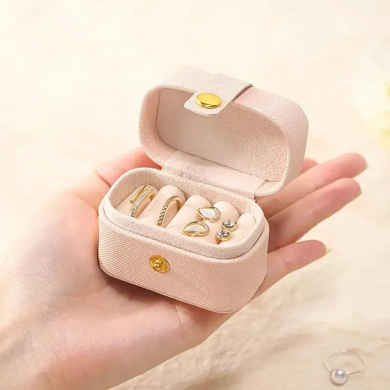 Anyhouz Jewelry Storage Mini Ring Box Portable 2pc Red Organizer Display Travel Simple Mini Gift Case Boxes Leather Earring Necklace Holder