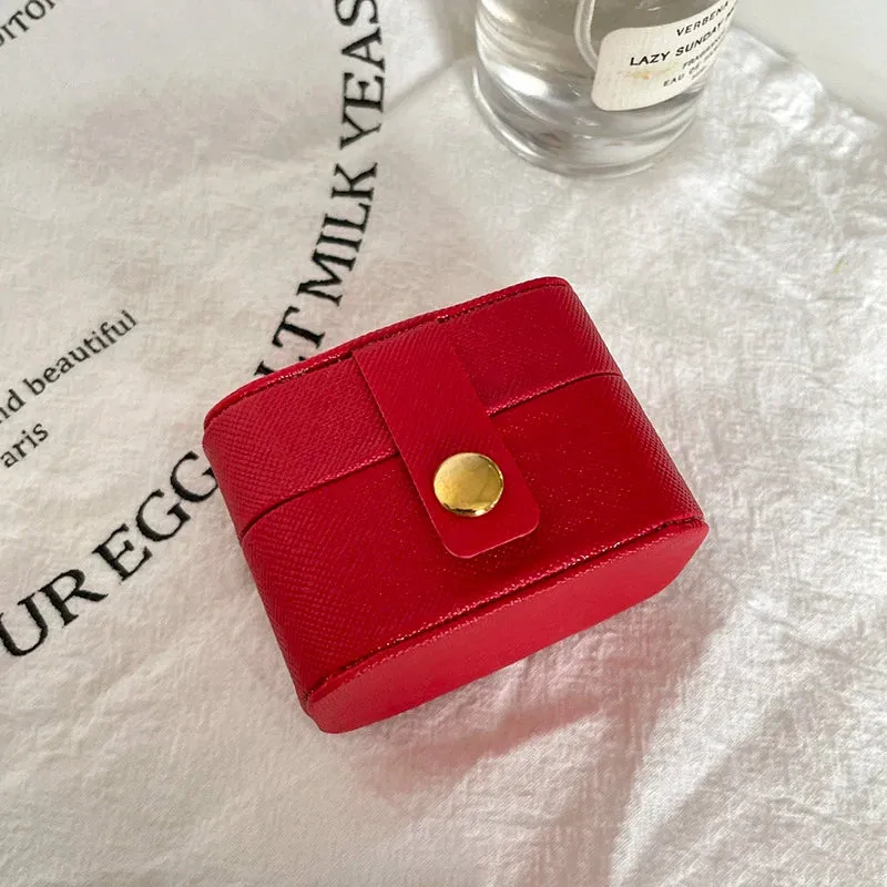 Anyhouz Jewelry Storage Mini Ring Box Portable 2pc Red Organizer Display Travel Simple Mini Gift Case Boxes Leather Earring Necklace Holder