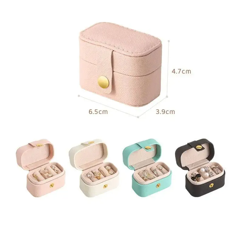 Anyhouz Jewelry Storage Mini Ring Box Portable 2pc Red Organizer Display Travel Simple Mini Gift Case Boxes Leather Earring Necklace Holder