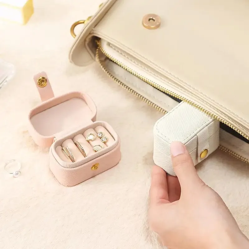 Anyhouz Jewelry Storage Mini Ring Box Portable 2pc Red Organizer Display Travel Simple Mini Gift Case Boxes Leather Earring Necklace Holder