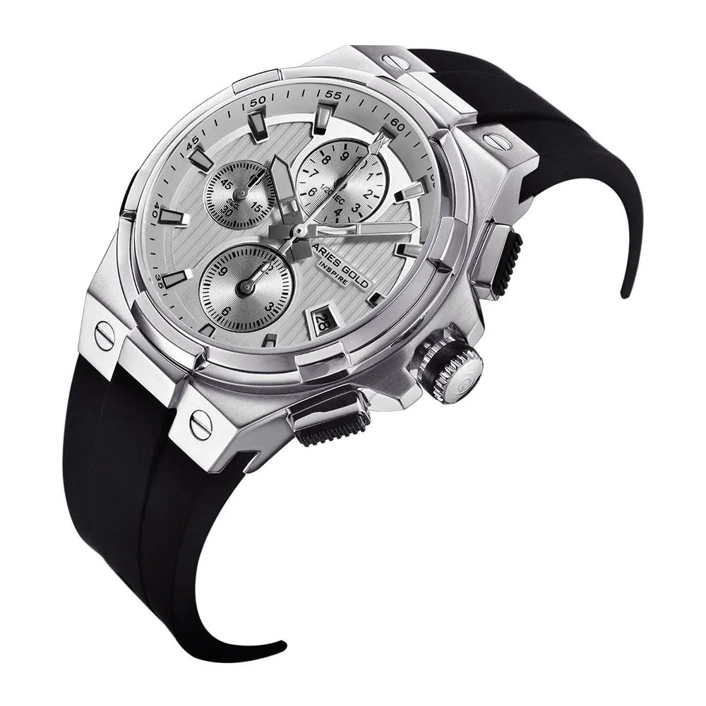 Aries Gold King Silver Stainless steel Hi-Tech Black Synthetic Strap G 7311 S-S Watch