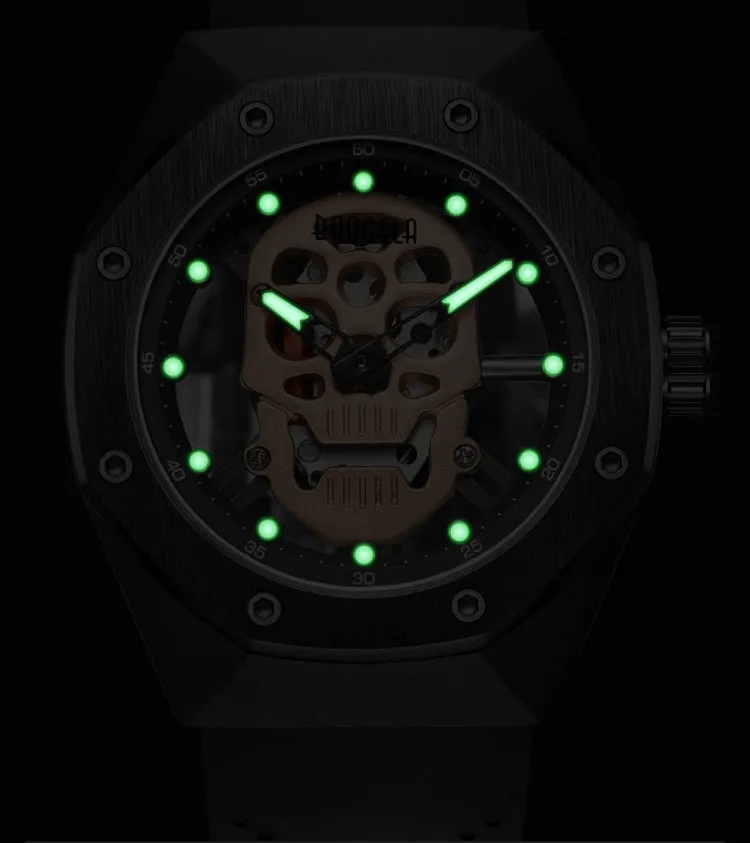 BAOGELA 1902 Luminous Skull Design Silicone Strap Quartz Men's Watch