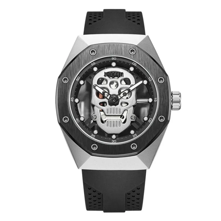 BAOGELA 1902 Luminous Skull Design Silicone Strap Quartz Men's Watch