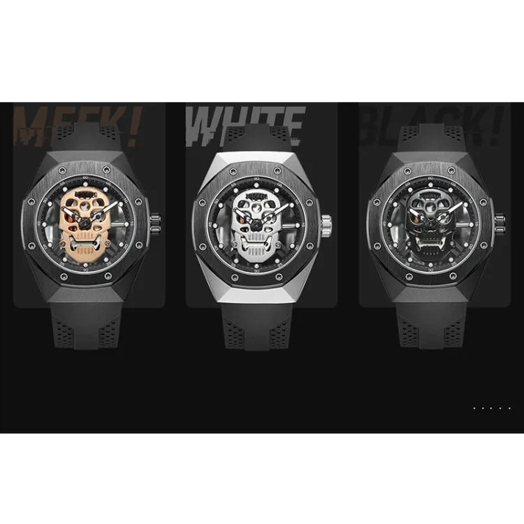 BAOGELA 1902 Luminous Skull Design Silicone Strap Quartz Men's Watch