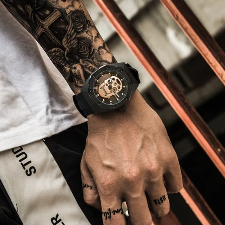 BAOGELA 1902 Luminous Skull Design Silicone Strap Quartz Men's Watch